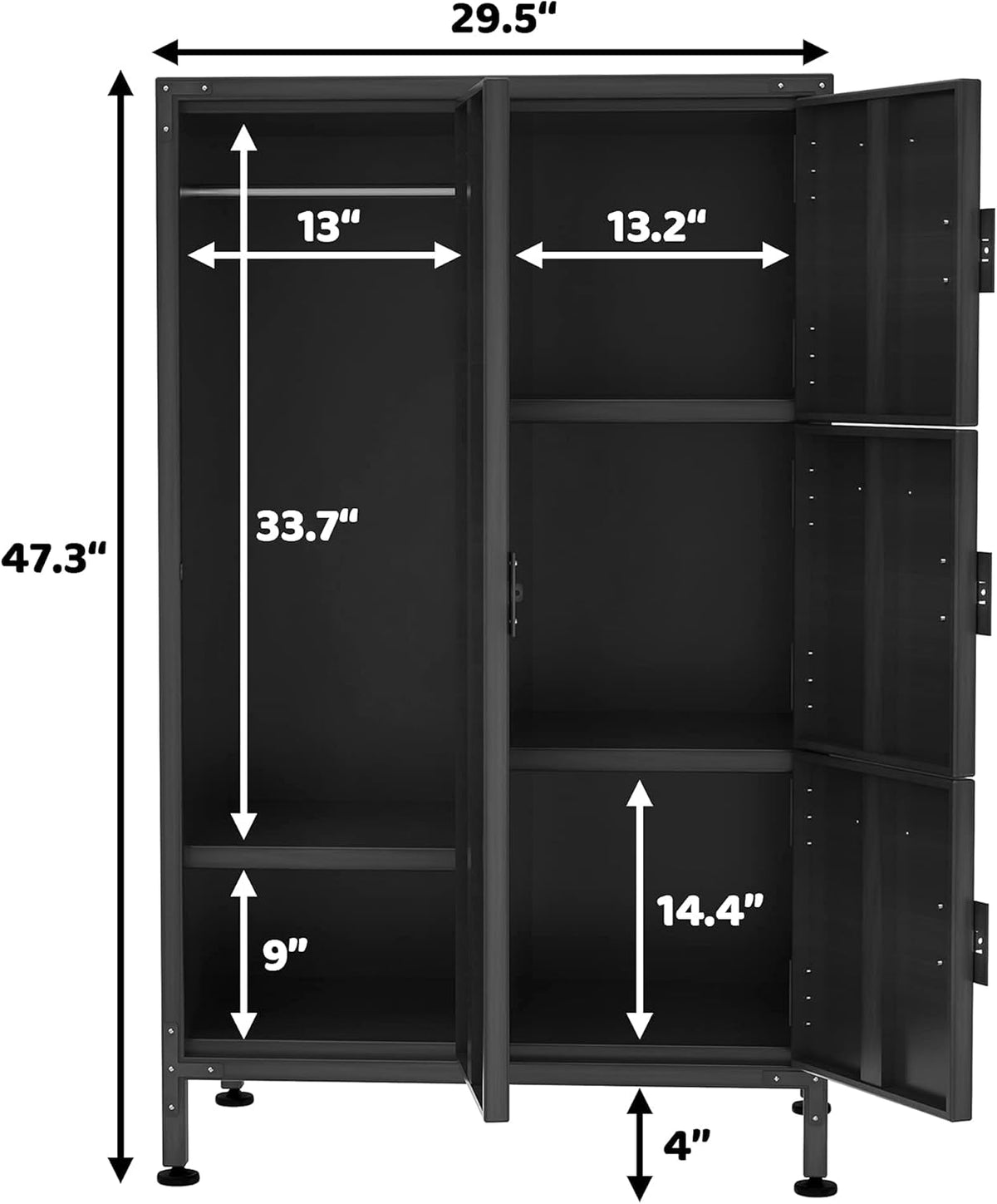 4 Door Black Steel Storage Cabinet with Vented Lockable Magnetic Doors Z39788