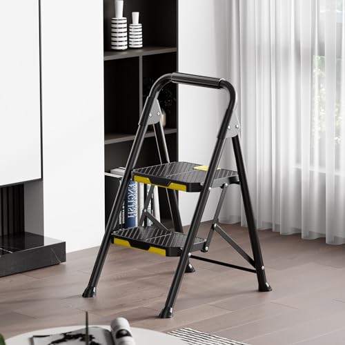 4 Step Steel Step Stool with Handrail Black L6940