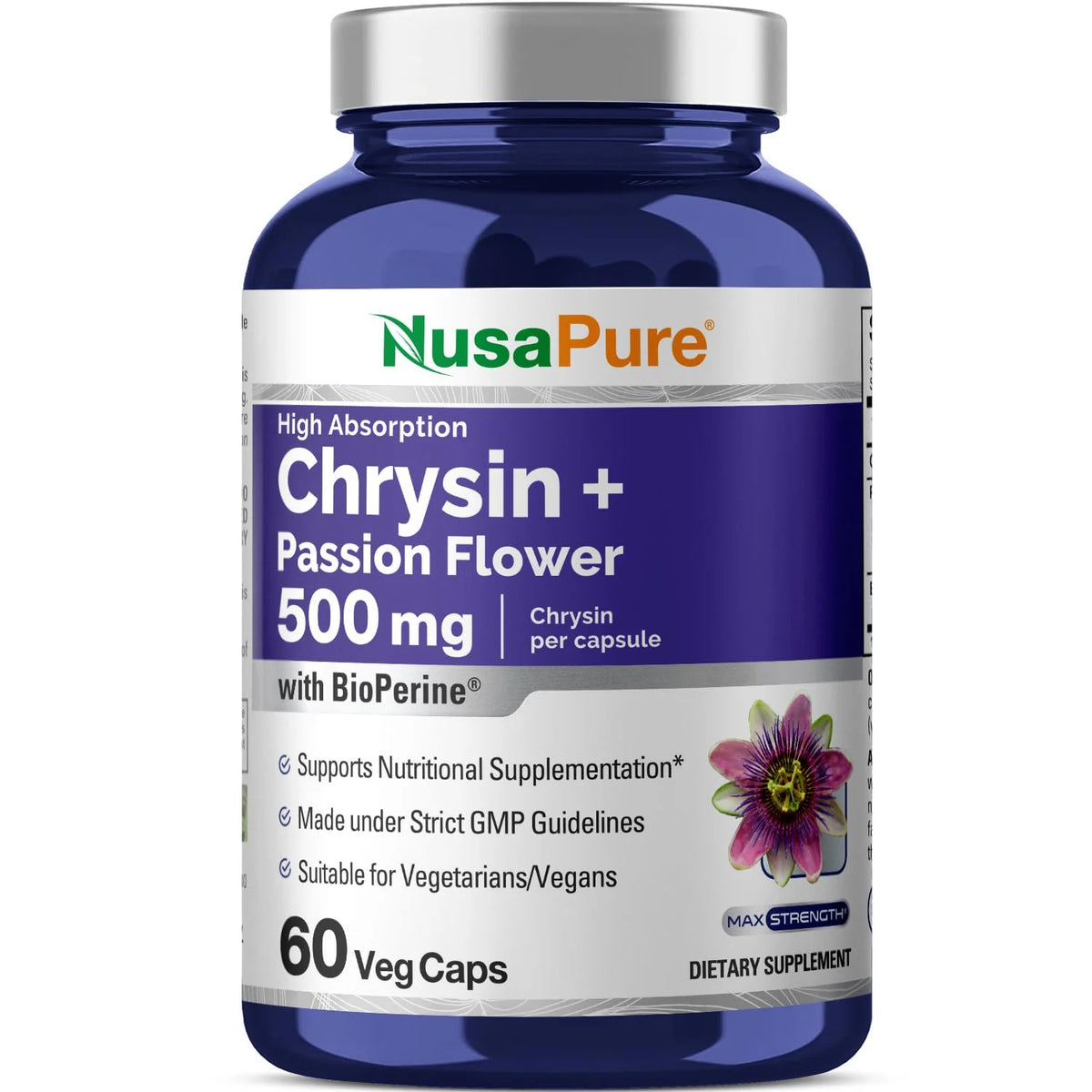 Chrysin 500mg 60 Veggie Capsules Passion Flower Supplement Y844