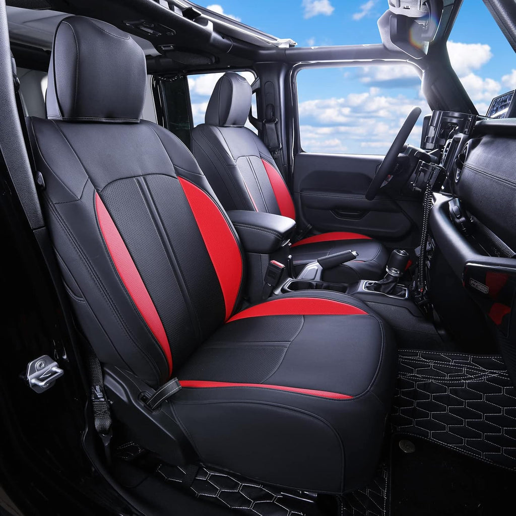 PU Leather Car Seat Covers for Wrangler JK 4 Door, Black Red B9737