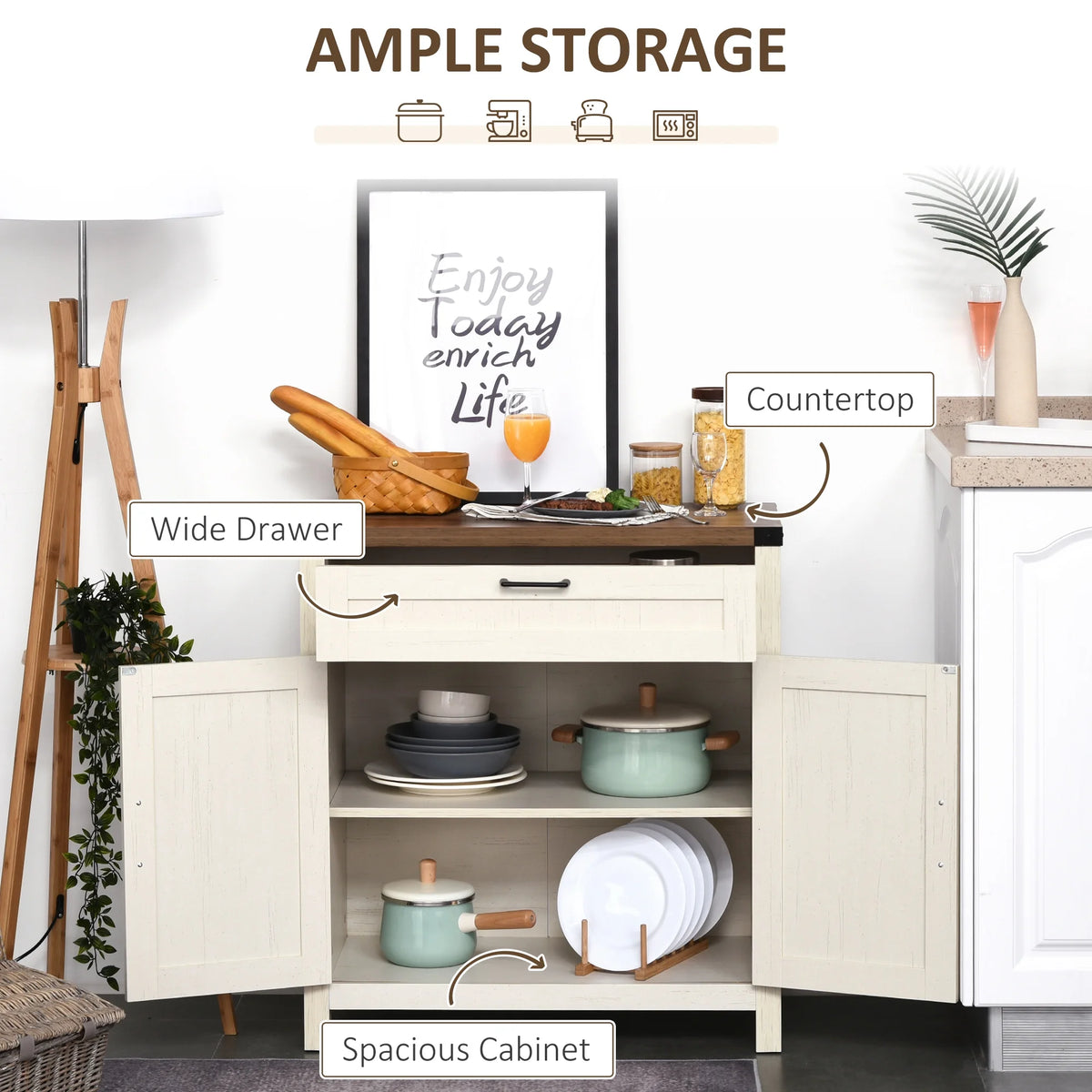 White Wooden Sideboard Buffet Cabinet with Drawer and Adjustable Shelf X888