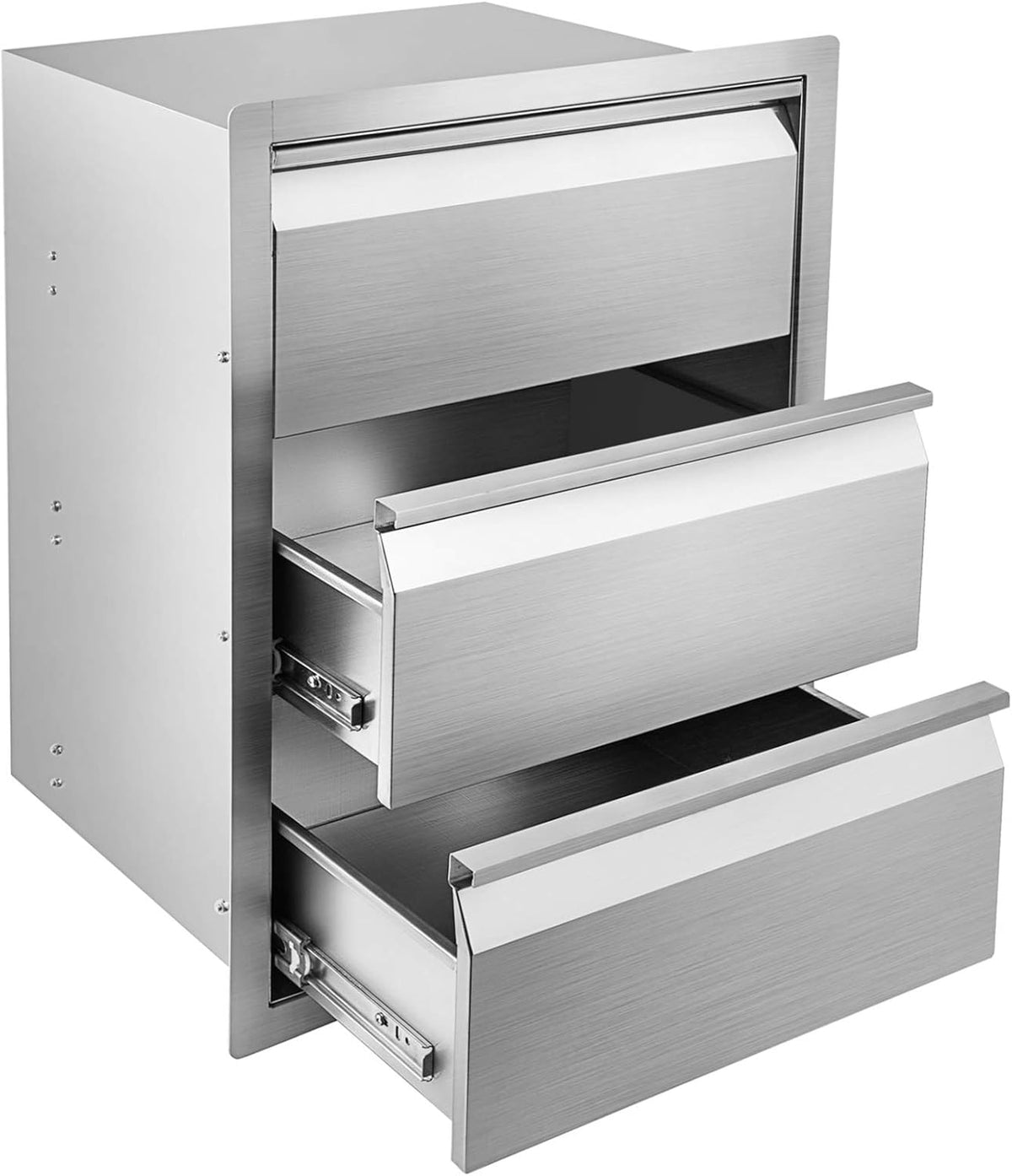 Stainless Steel Double Access BBQ Drawers Box Frame Style Flush Mount Outdoor Kitchen Storage Double Drawers R527141