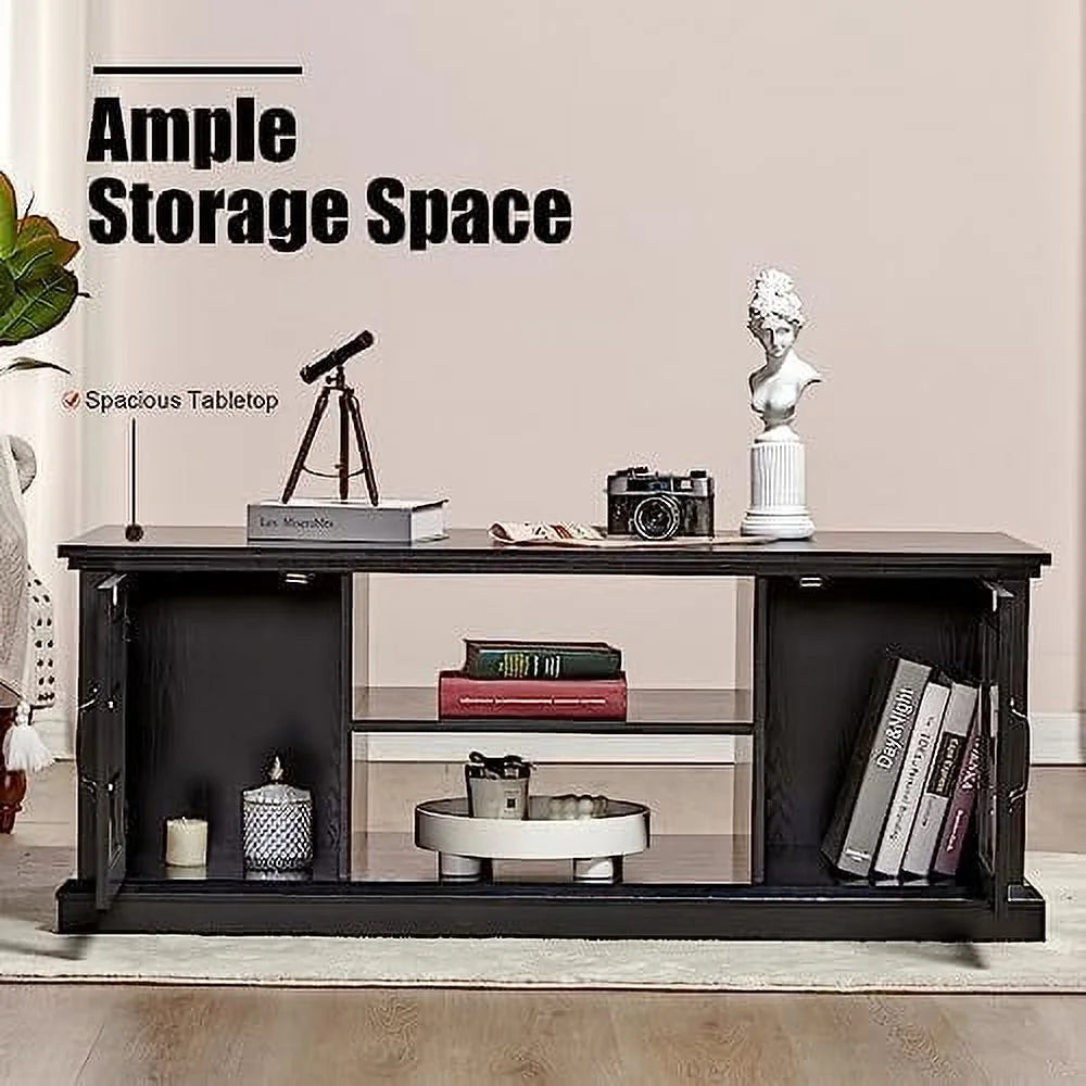 Farmhouse Coffee Table with Glass Door 47" Rustic 2 Shelves Black H468131