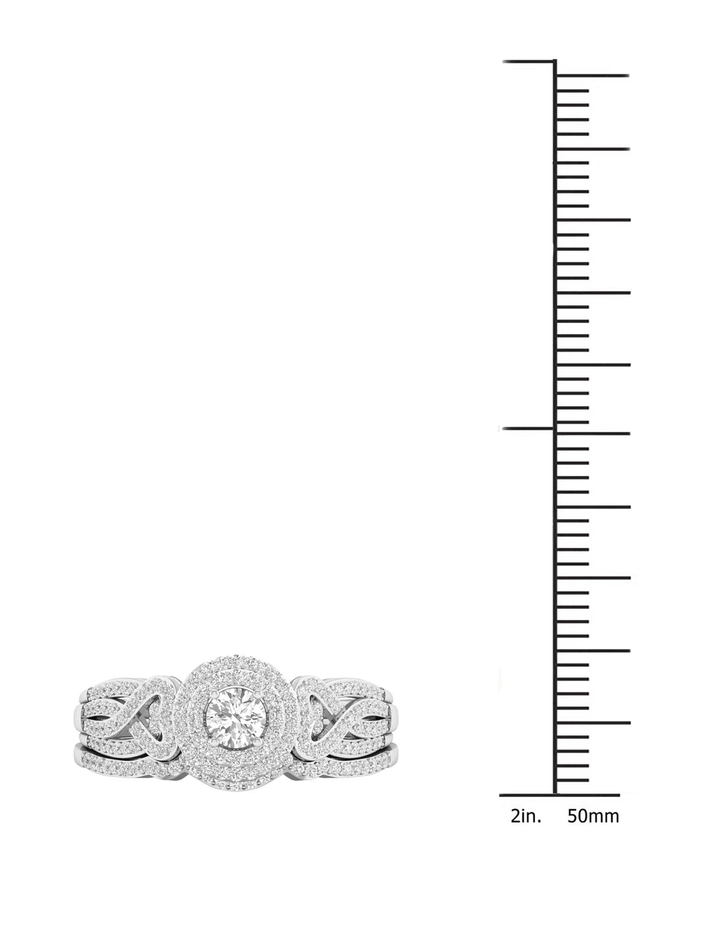 1/2Ct TDW Diamond 10k White Gold Double Halo Bridal Set Z4178