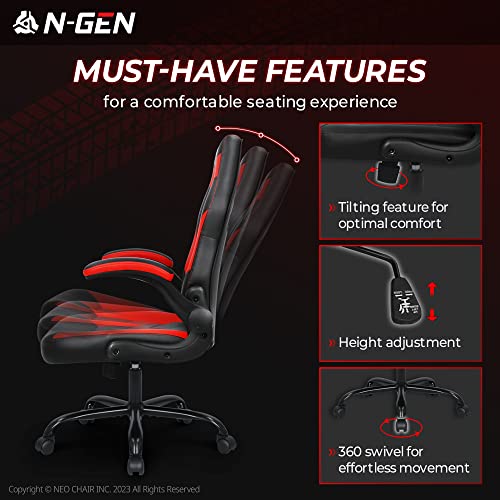 Black Ergonomic PU Leather Gaming Chair with Lumbar Support A70054