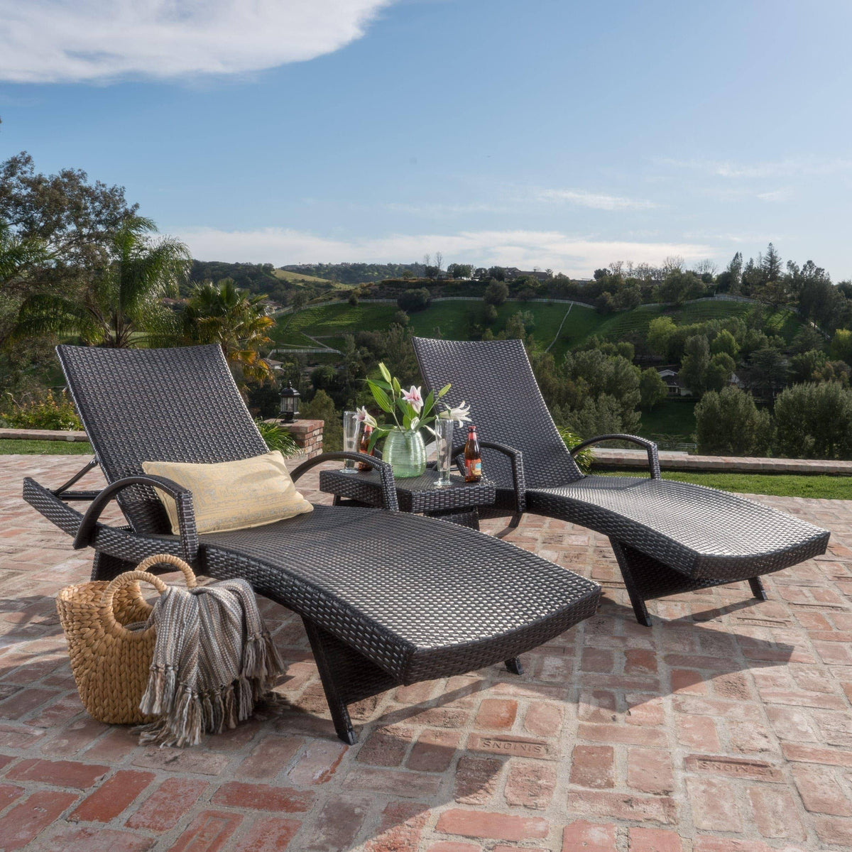 Gray 3-Piece Outdoor Wicker Chaise Lounge Set N34273