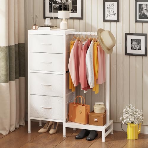 White 4 Drawer Dresser with Hanging Rack J94514
