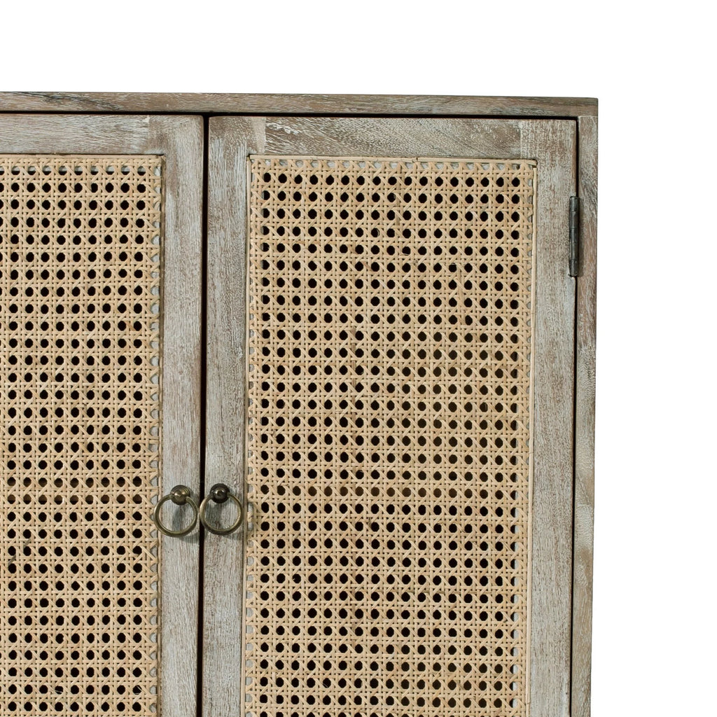 38 Inch Acacia Wood Cabinet with Cane Front F222