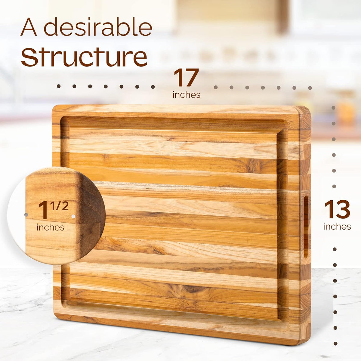 Set of 2 Teak Wood Cutting Board with Juice Groove and Handles - 17 inches + 20 inches X1110
