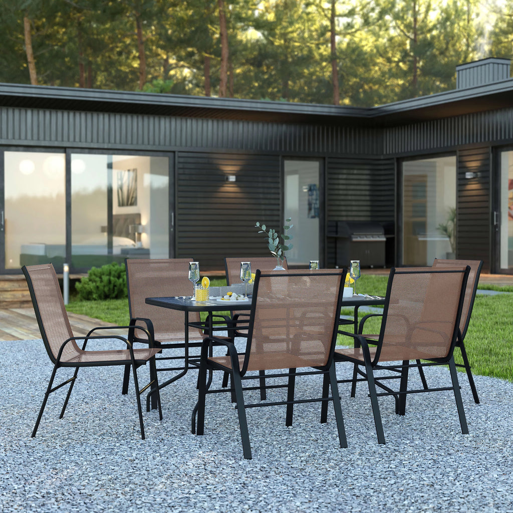 7 Piece Outdoor Patio Dining Set with Umbrella Hole V4044