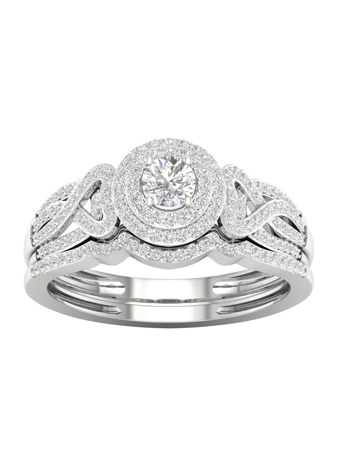 1/2Ct TDW Diamond 10k White Gold Double Halo Bridal Set Z4178