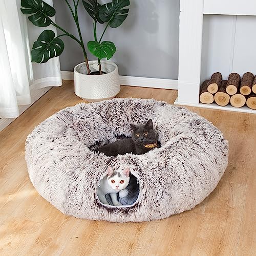 White Plush Collapsible Cat Dog Tunnel Bed L277