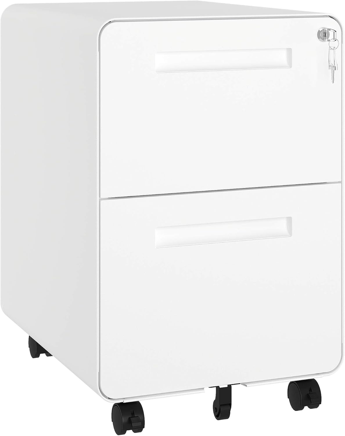 White 2 Drawer Metal Rolling File Cabinet with Lock W83105