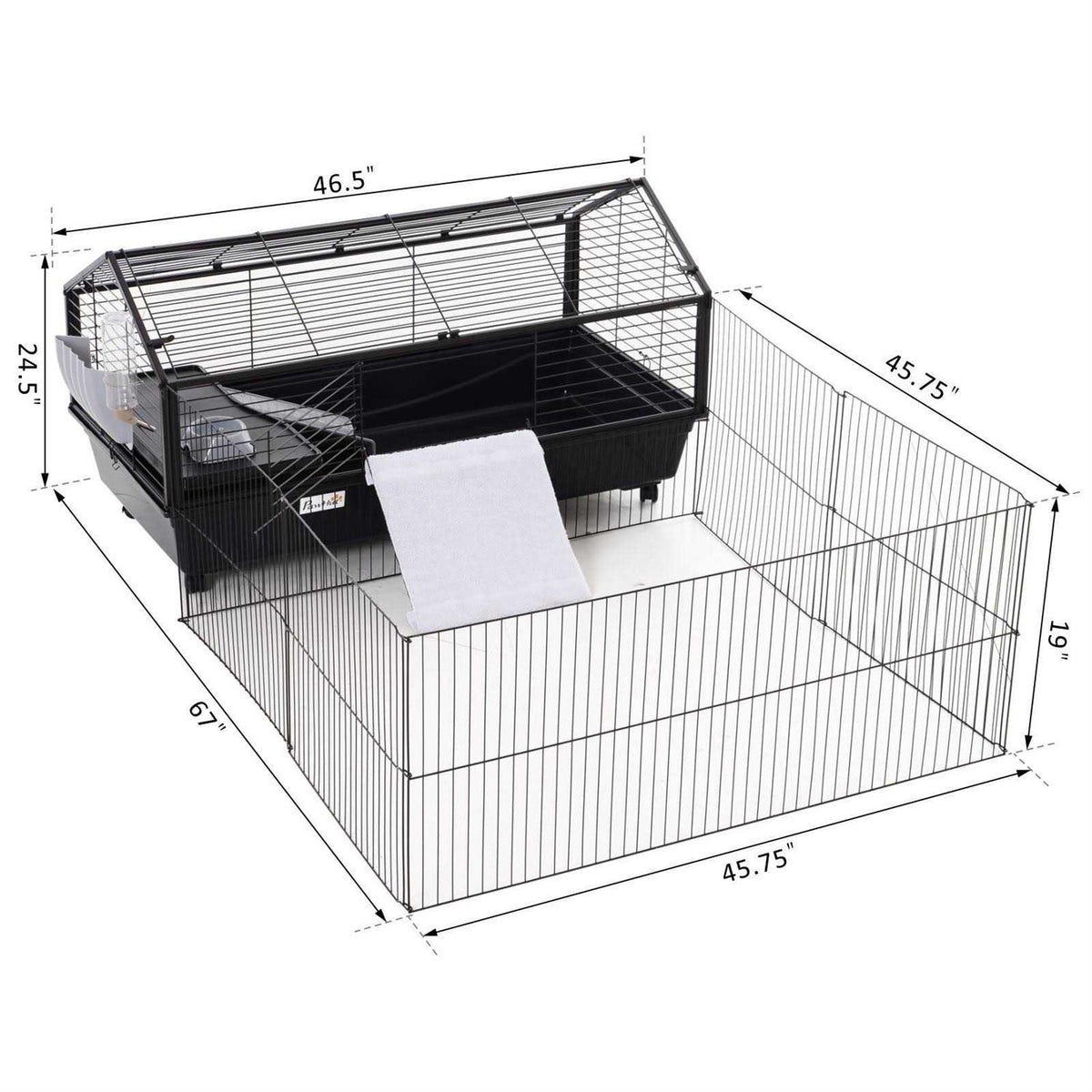 Rolling Metal Small Animal Hutch Cage with Main House and Run A663760
