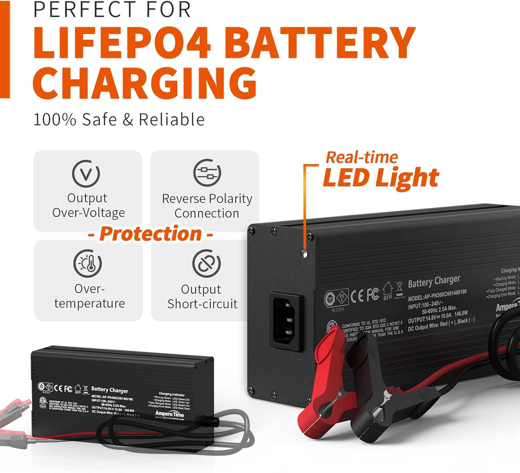 12V 100Ah LiFePO4 Battery with 14.6V 10A Lithium Battery Charger C4319