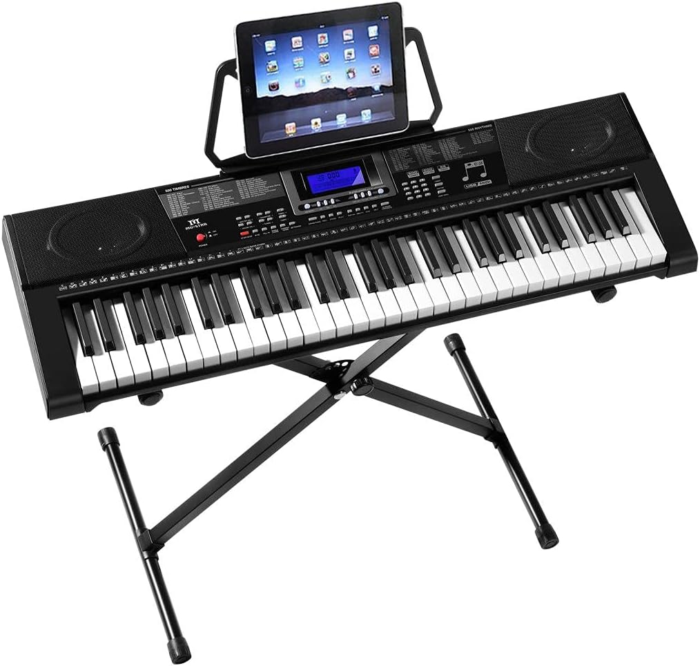 61 Key Light Up Portable Electric Piano Keyboard with Stand, Built-in Speakers, Headphones, Microphone Y98792