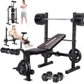 8 in 1 Adjustable Weight Bench with Squat Rack Leg Extension & Leg Curl Foldable Workout Bench Y4770