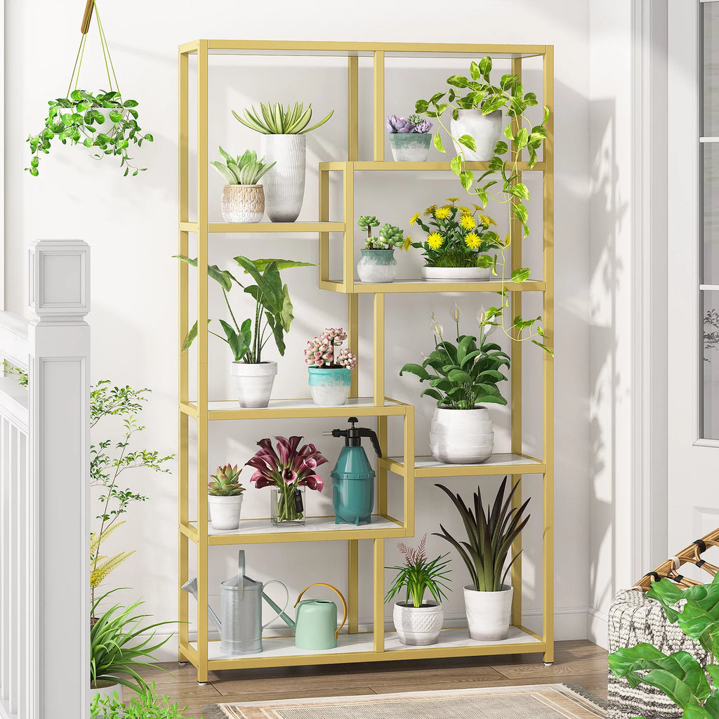 Modern 8-Open Shelf White Gold Bookcase Y99854