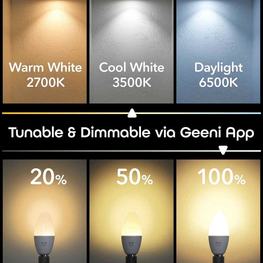 Wi-Fi LED Smart Bulb, 4W, E12 Base, Tunable and Dimmable RGB Bulb (4 Pack) C58860