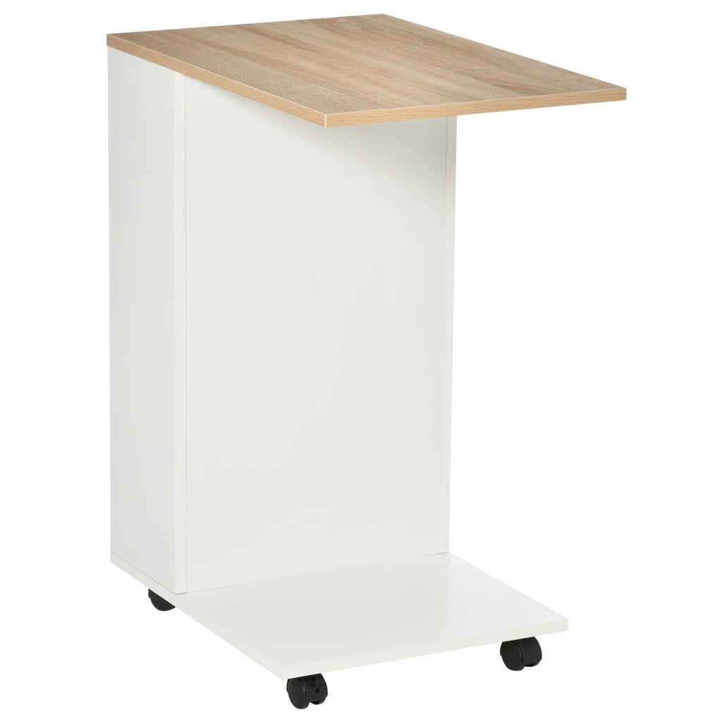 C-Shaped Sofa Side Table with Storage and Wheels I55770