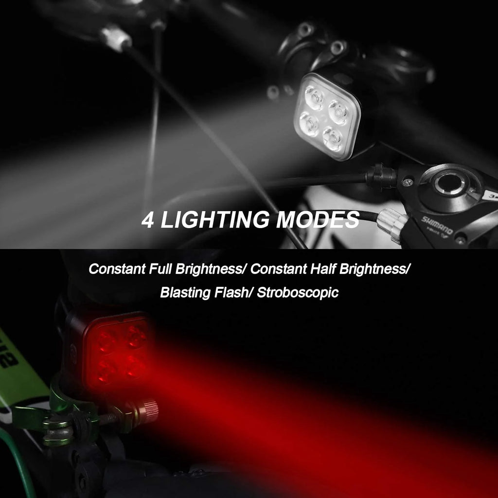 Rechargeable Bike Light Set, LED Bicycle Lights Front and Rear, 4 Light Mode, IPX4 Waterproof, 2 Pack Black J23338