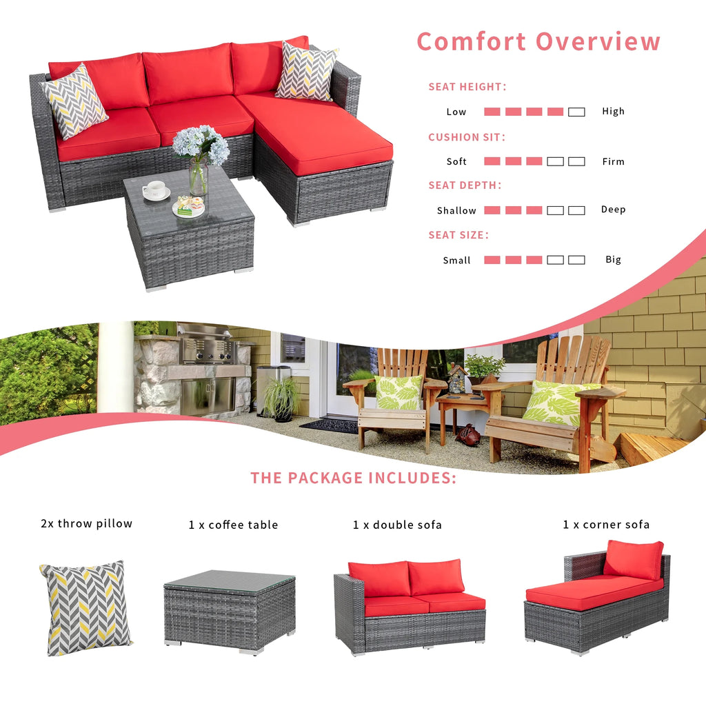All-Weather Small Rattan Sectional Sofa with Tea Table S597