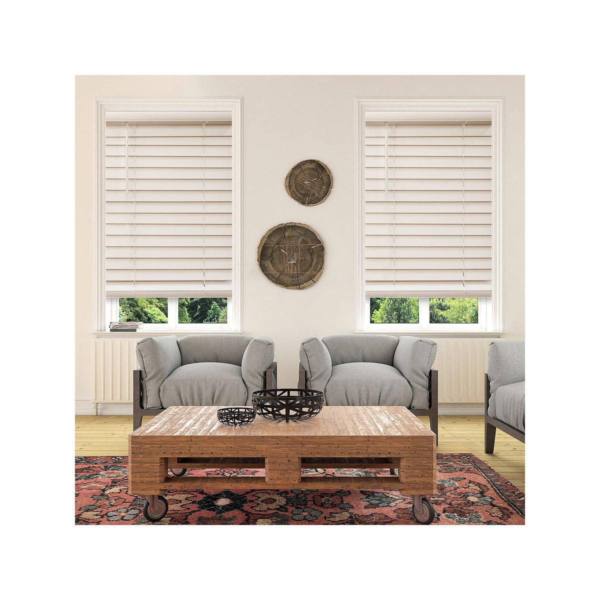 White 48-in. Faux Wood Cordless Blinds I2045
