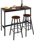 3-Piece Counter Height Table Set with 2 Round Stools Black E161