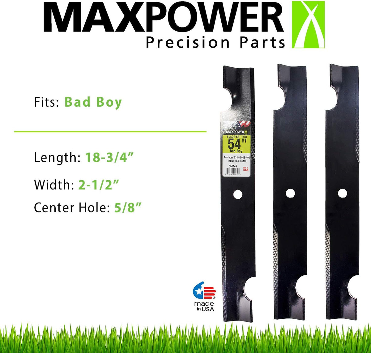 3 Blade Set for 54" Cut Bad Boy Mowers, Black Pack of 2 V958