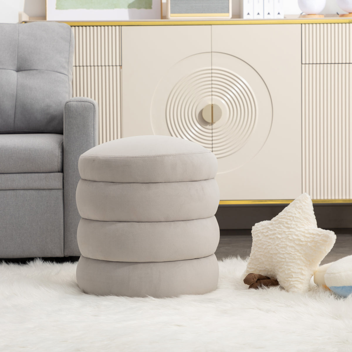 Gray Velvet Tufted Ottoman P96318