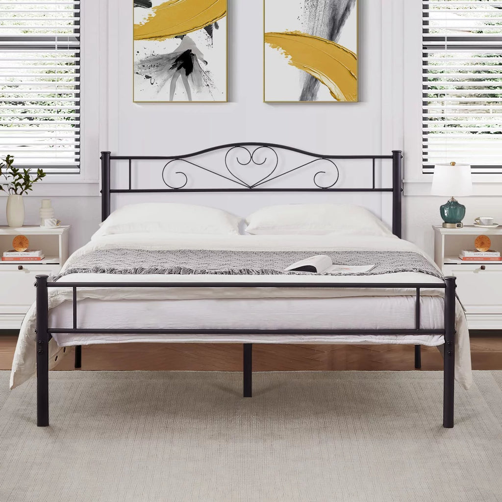 Queen Size Black Metal Platform Bed Frame with Headboard J277024