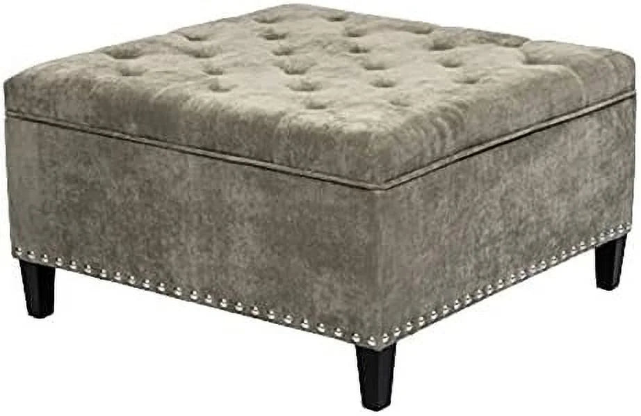 Square Upholstered Tufted Ottoman with Nailhead Trim C196