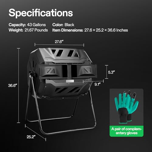 43 Gallon Black Outdoor Tumbling Composter J914