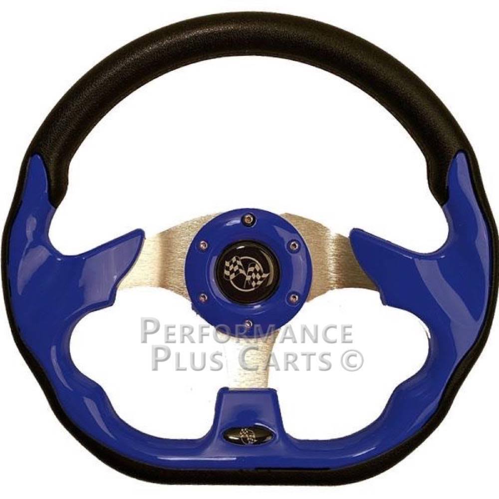 Blue Golf Cart Steering Wheel with Chrome Adapter Hub C15352