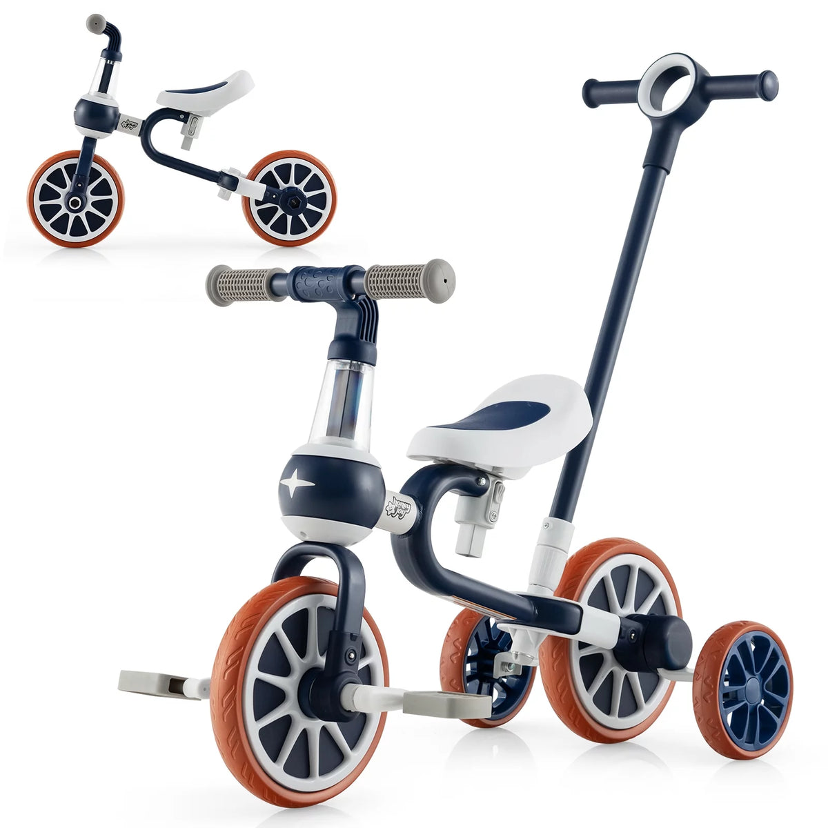 4 in 1 Kids Tricycles with Push Handle & Training Wheels N9608