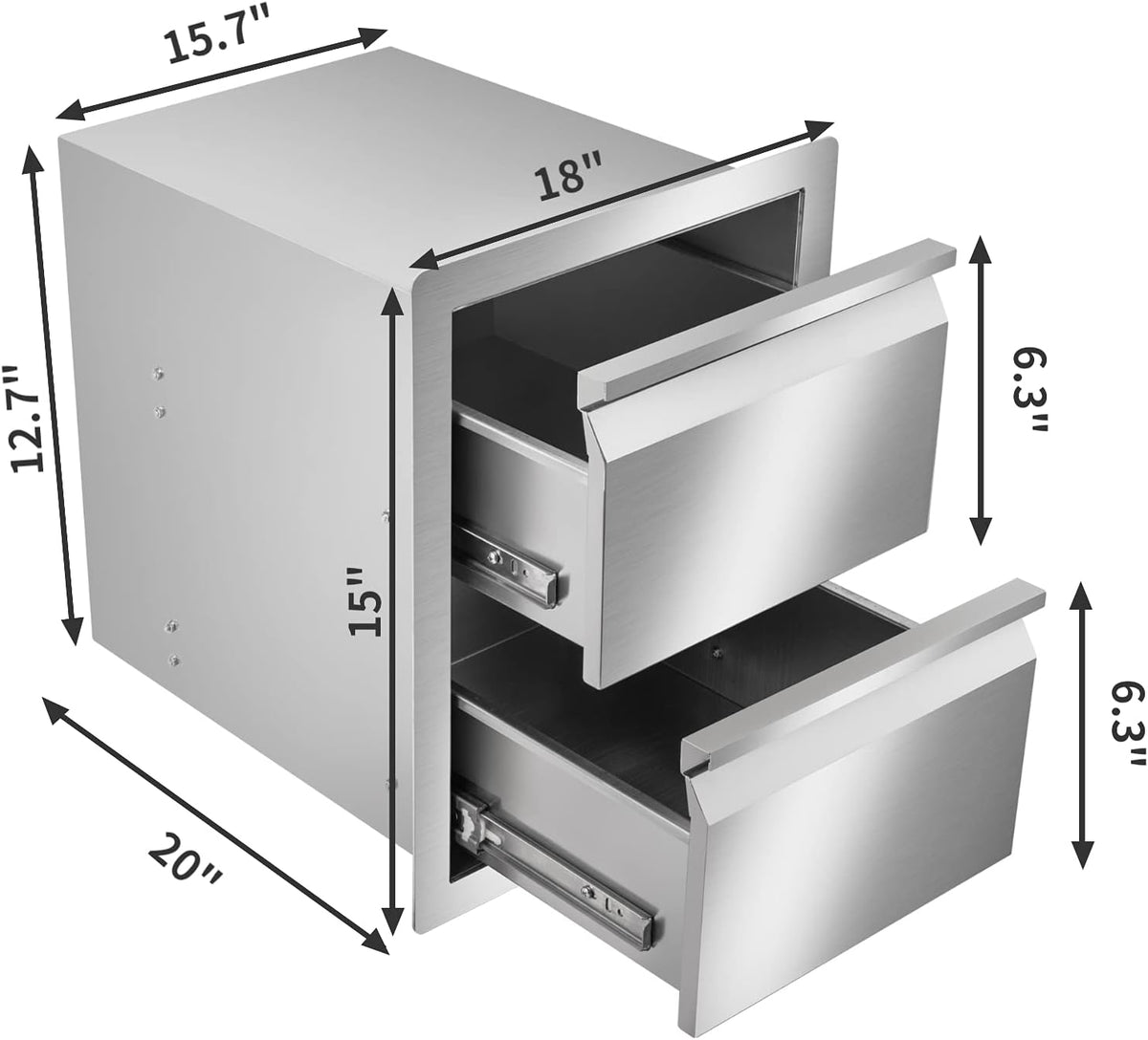 Stainless Steel Double Access BBQ Drawers Box Frame Style Flush Mount Outdoor Kitchen Storage Double Drawers R527141