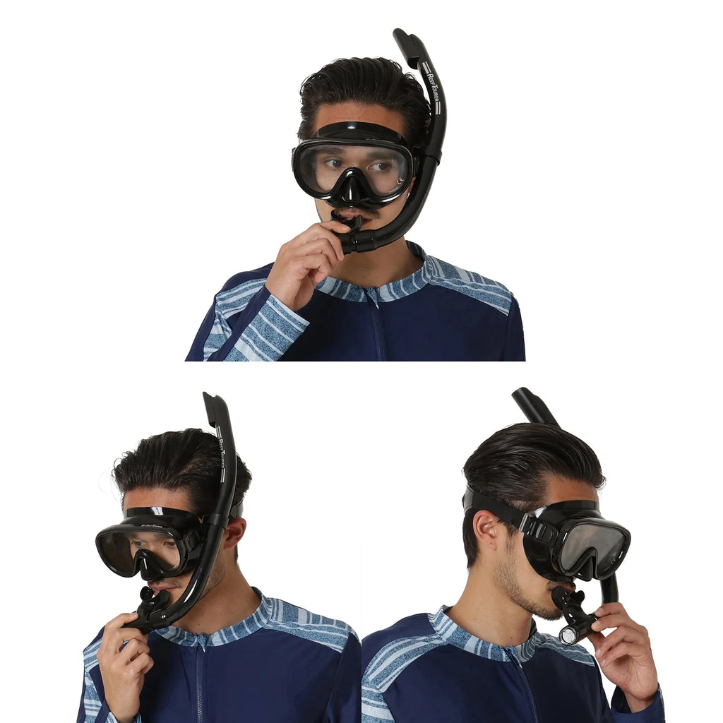 Snorkel and Fin Set with Travel Bag, Black, Medium A1078