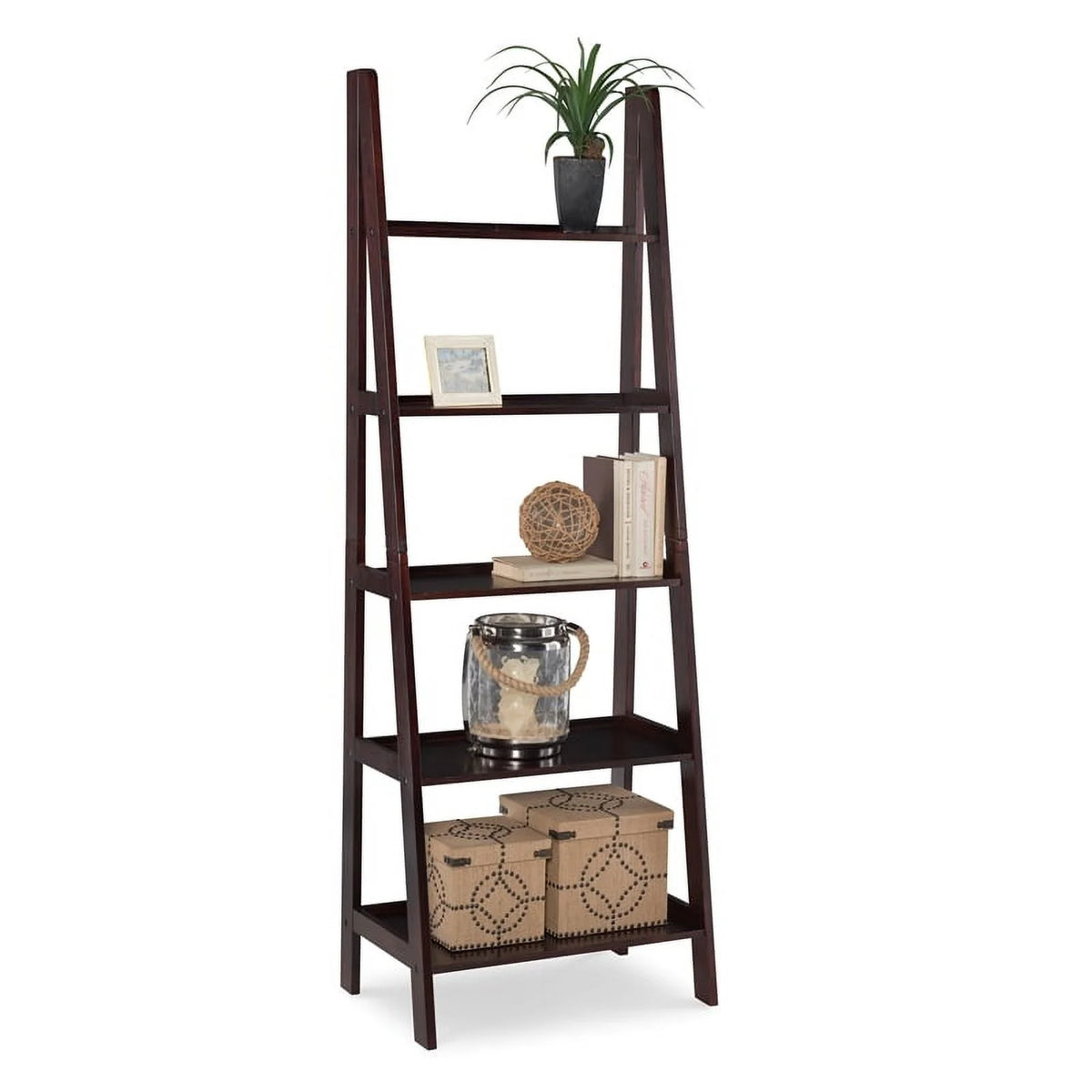 5-Shelf Wood Ladder Bookshelf in Espresso R4030