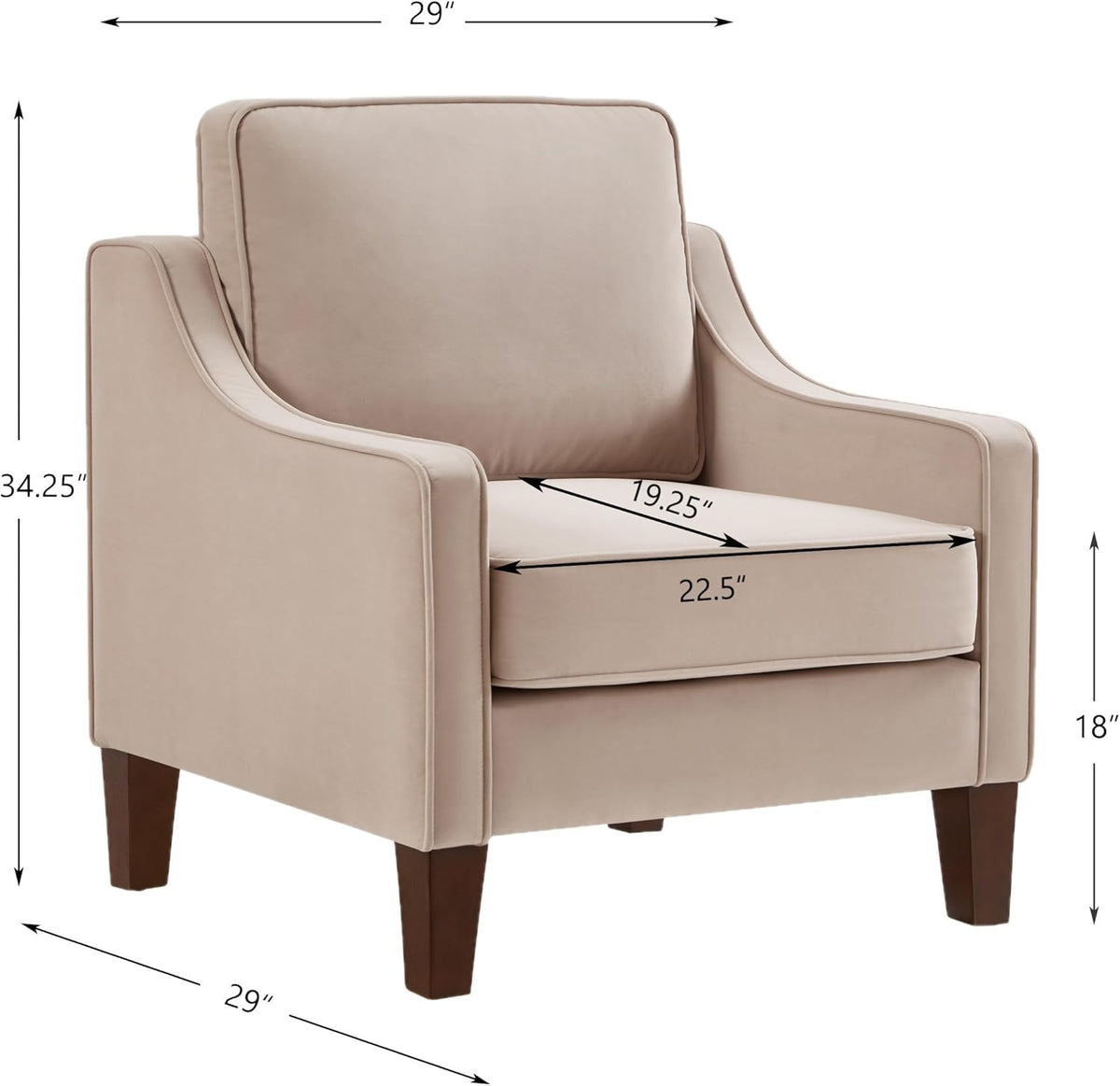 Taupe Velvet Accent Chair with Wooden Legs W758452