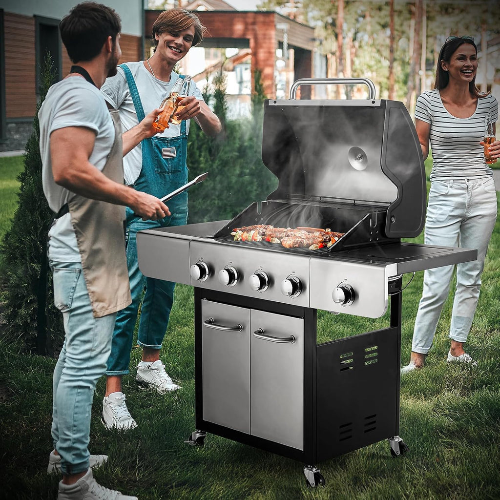 4-Burner Stainless Steel Propane Gas Grill with Side Burner Z163264