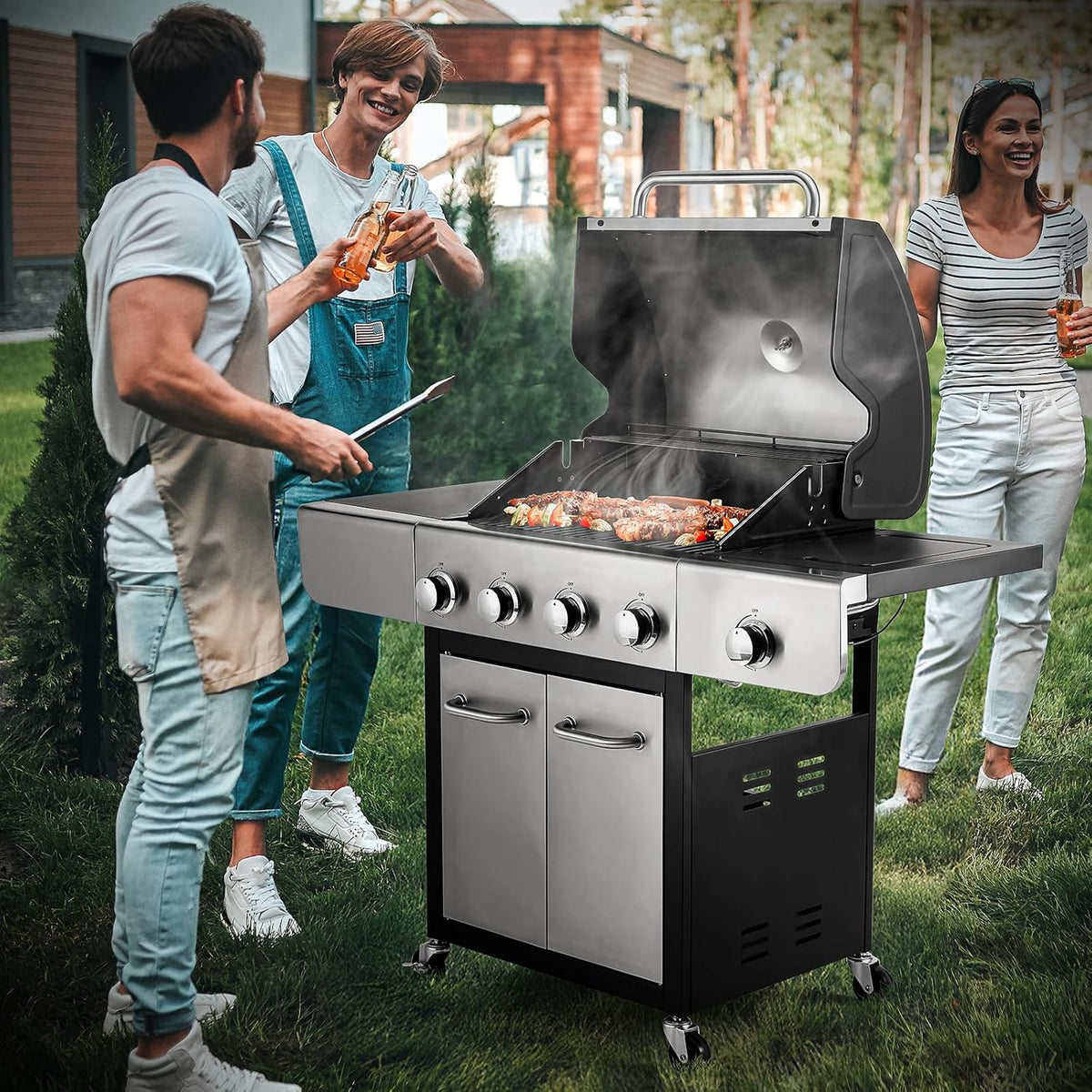 4-Burner Stainless Steel Propane Gas Grill with Side Burner Z163264