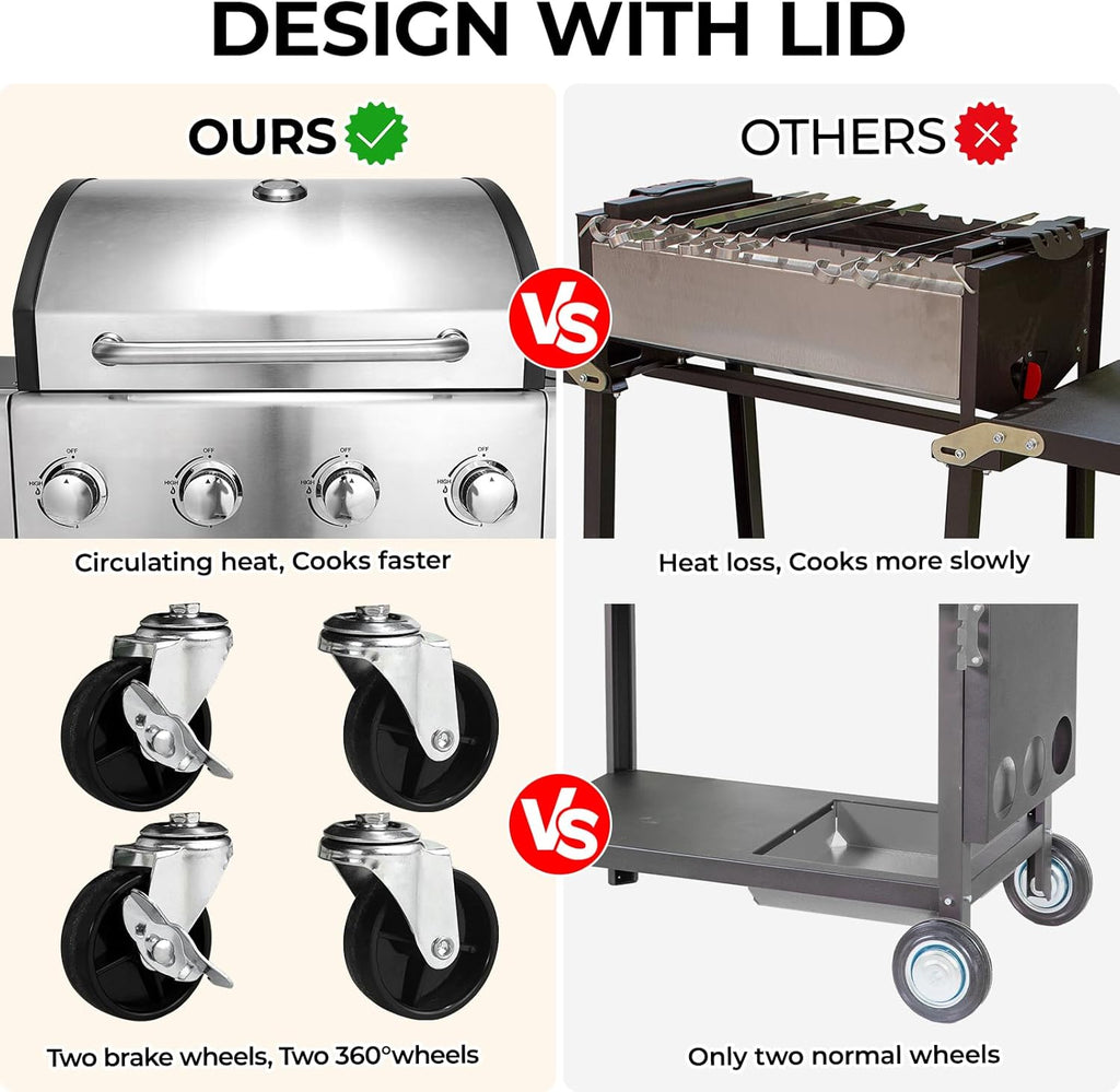 4-Burner Stainless Steel Propane Gas Grill with Side Burner Z163264