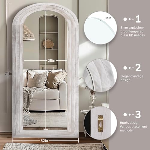 Arched Full Length Mirror with Solid Wood Frame Y914