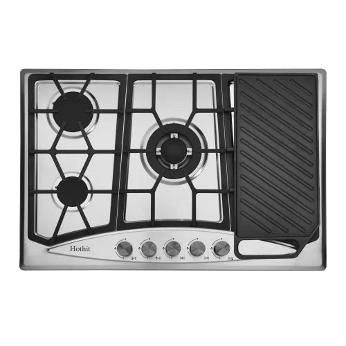 30" 5 Burner Built-in Stainless Steel Gas Cooktop with Griddle B30446