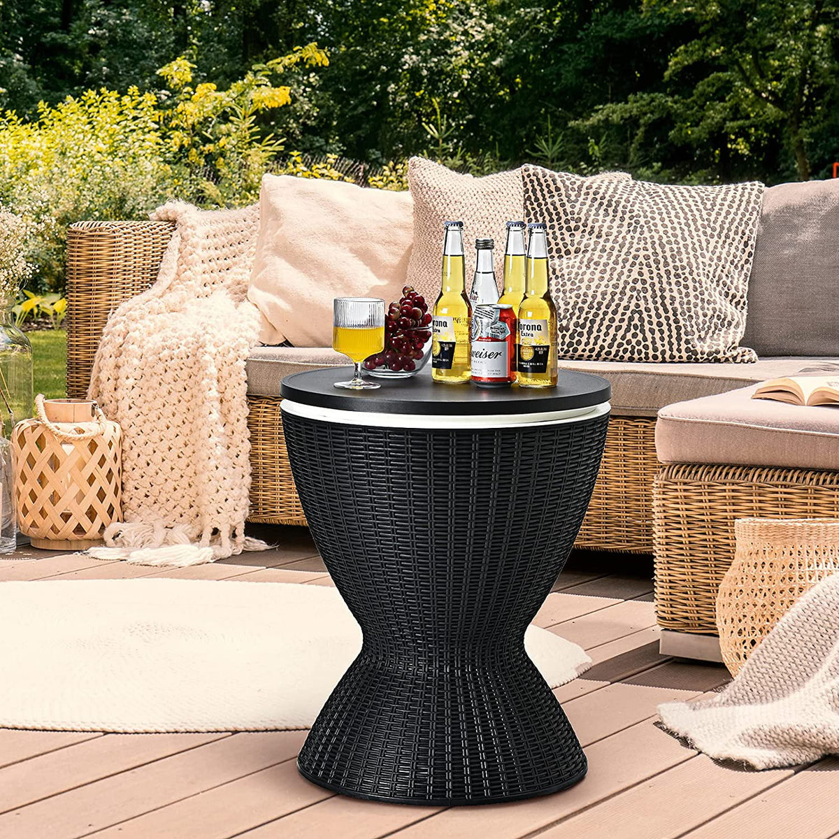 Black Rattan Style Cool Bar Table with 8 Gallon Cooler G441795
