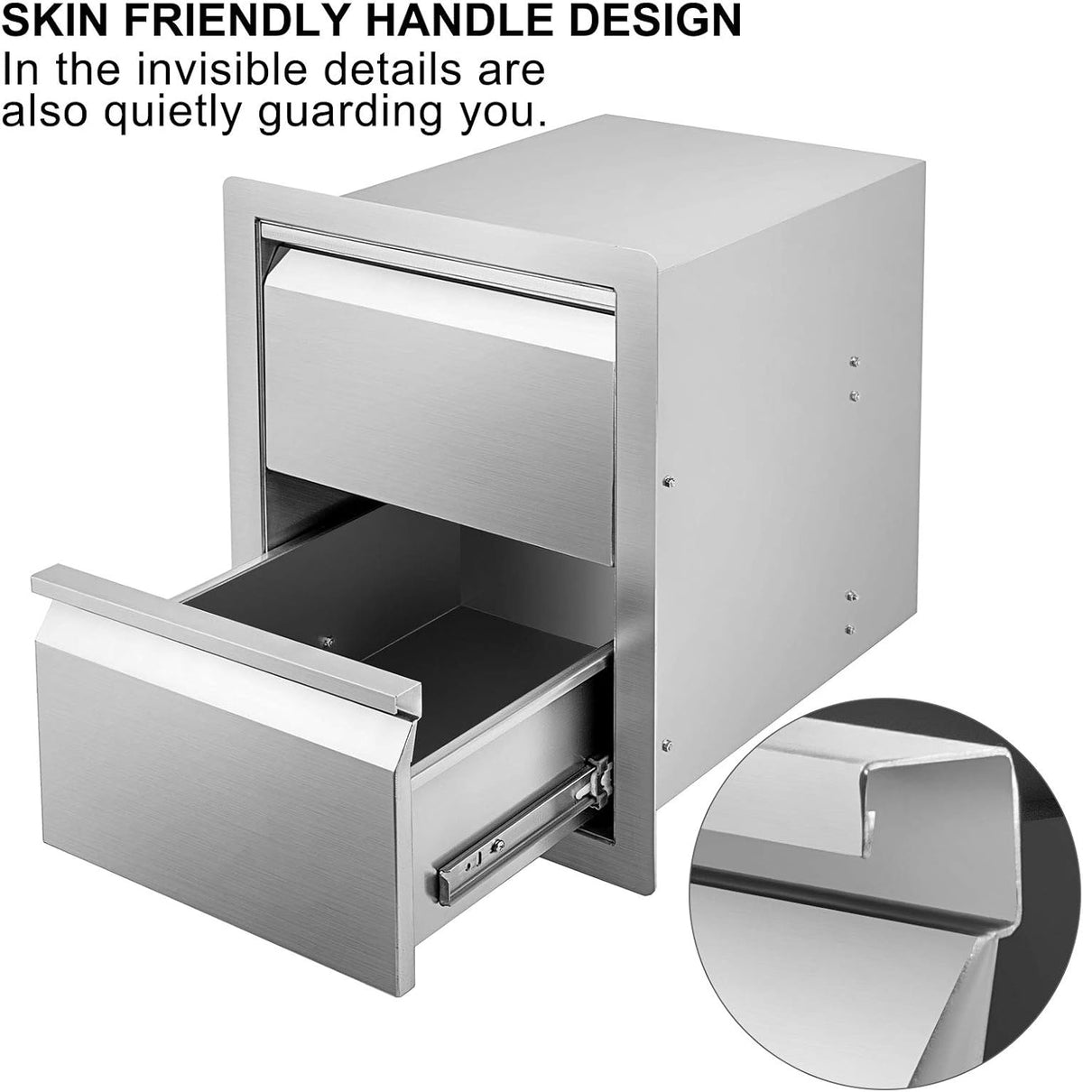 Stainless Steel Double Access BBQ Drawers Box Frame Style Flush Mount Outdoor Kitchen Storage Double Drawers R527141