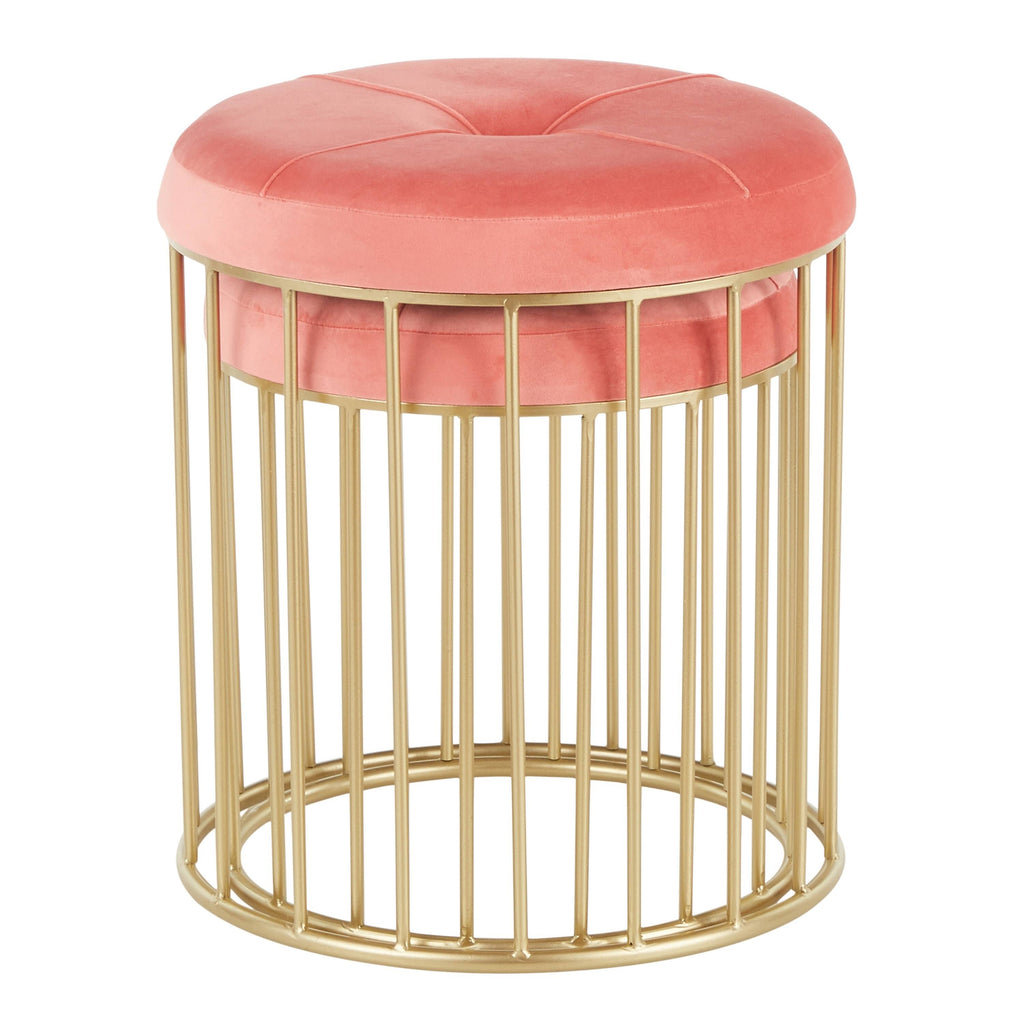 Gold Metal Pink Velvet Nesting Ottoman Set O49474