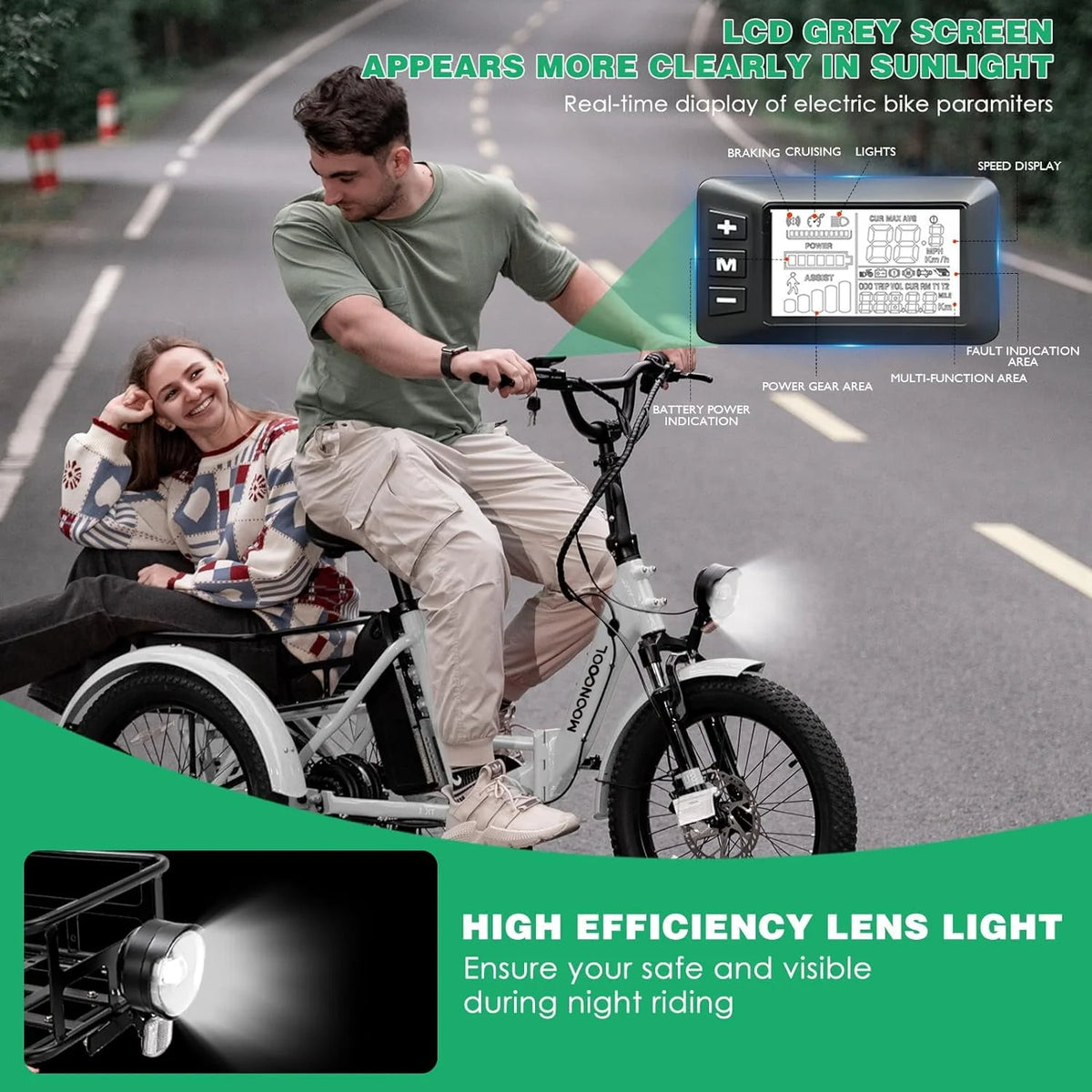 Folding Electric Tricycle 1000W 48V 20 Fat Tire 3 Wheel N343157