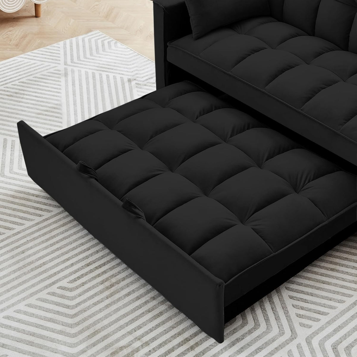55" Full Size Velvet Convertible Futon Sofa Bed with Pullout Bed P546330