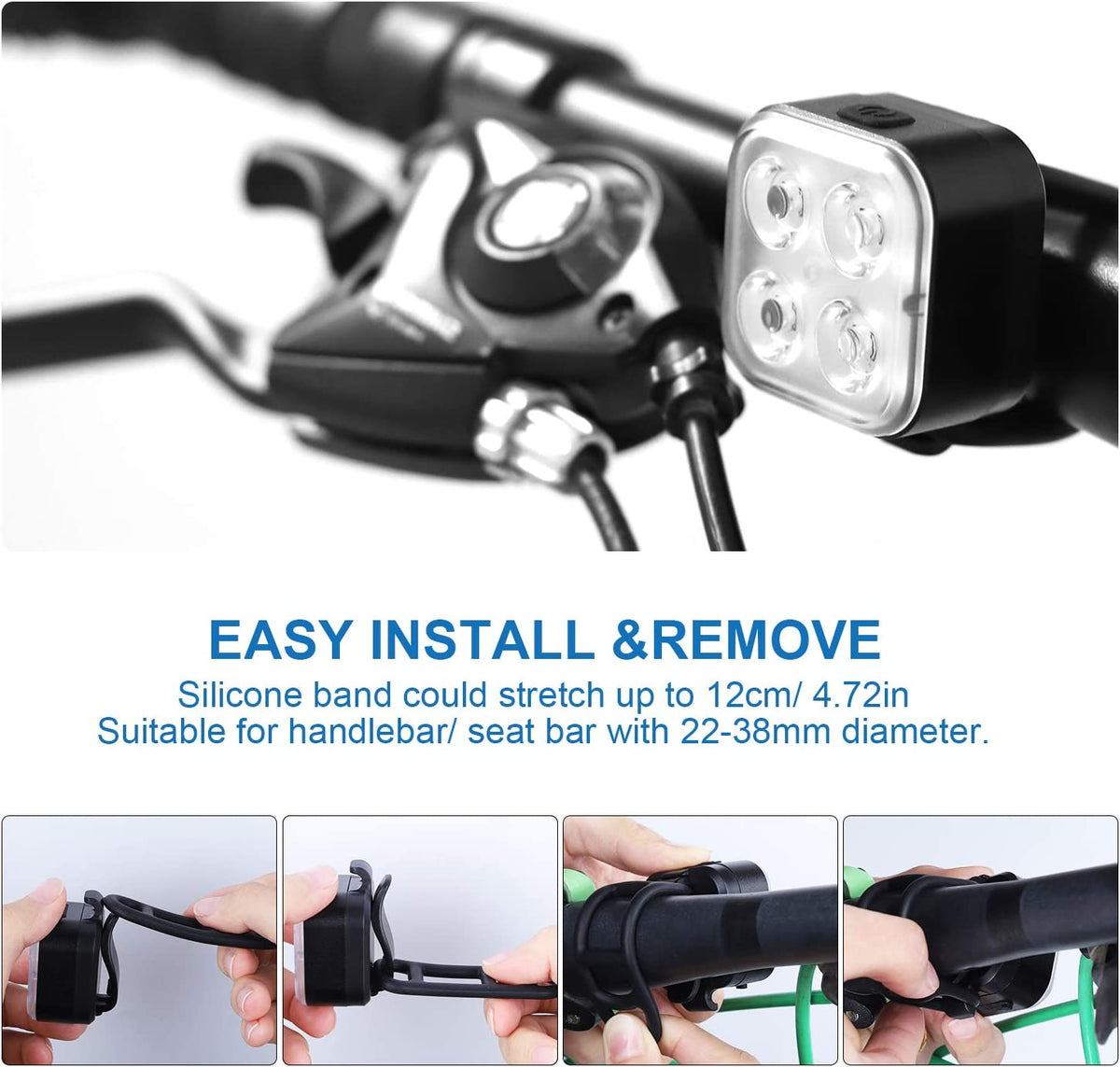 Rechargeable Bike Light Set, LED Bicycle Lights Front and Rear, 4 Light Mode, IPX4 Waterproof, 2 Pack Black J23338